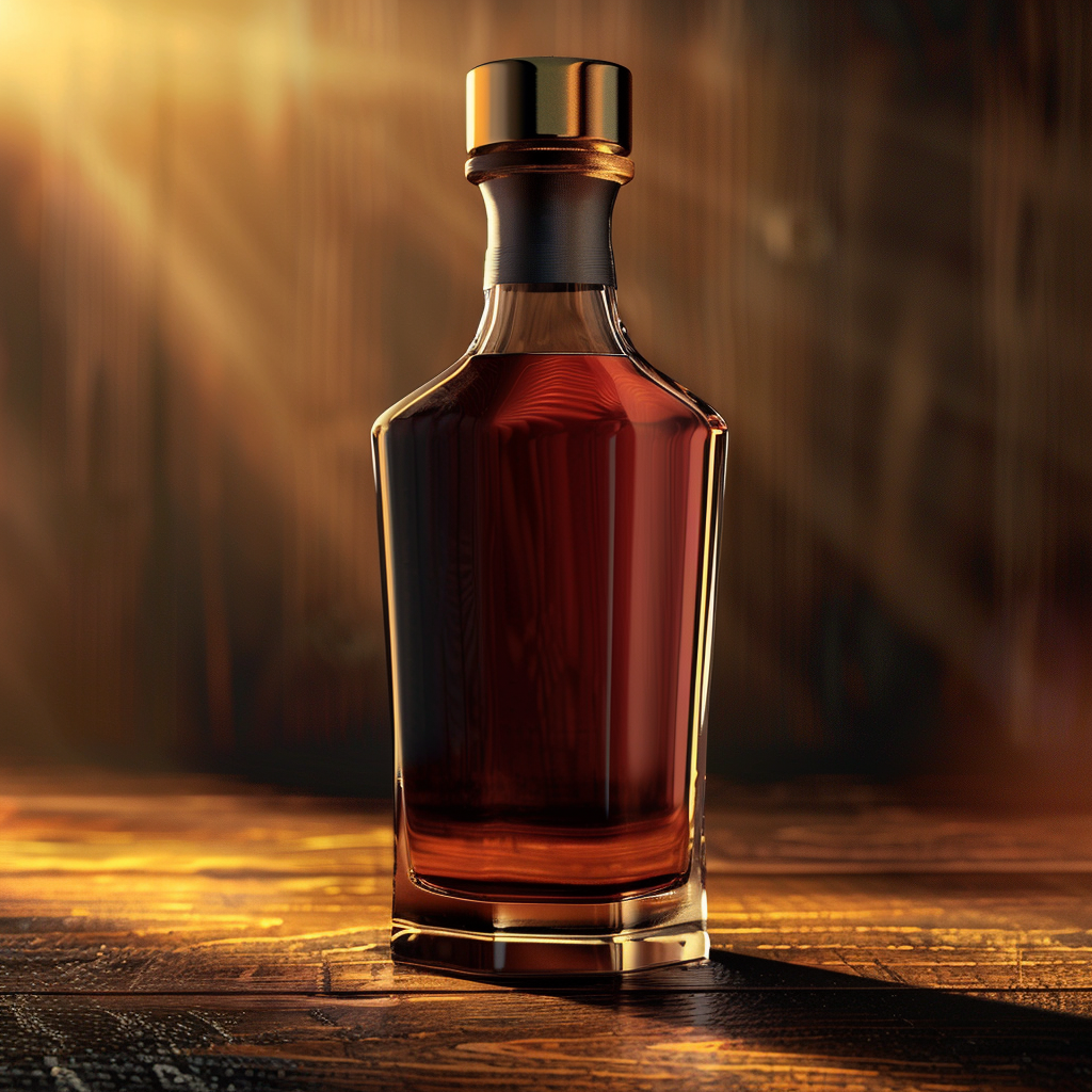 Premium rum bottles with warm tropical lighting and wood textures