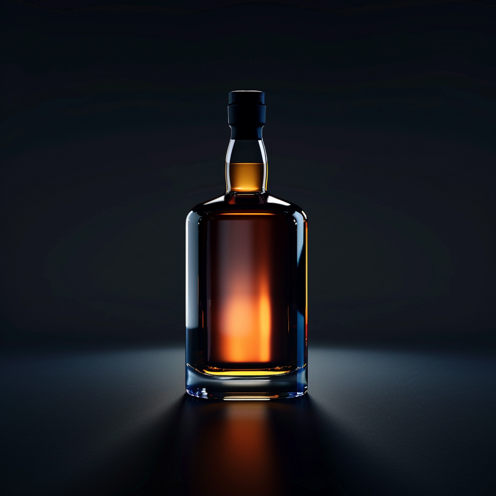 Australian whiskey bottle in a clean modern dark setting with dramatic lighting