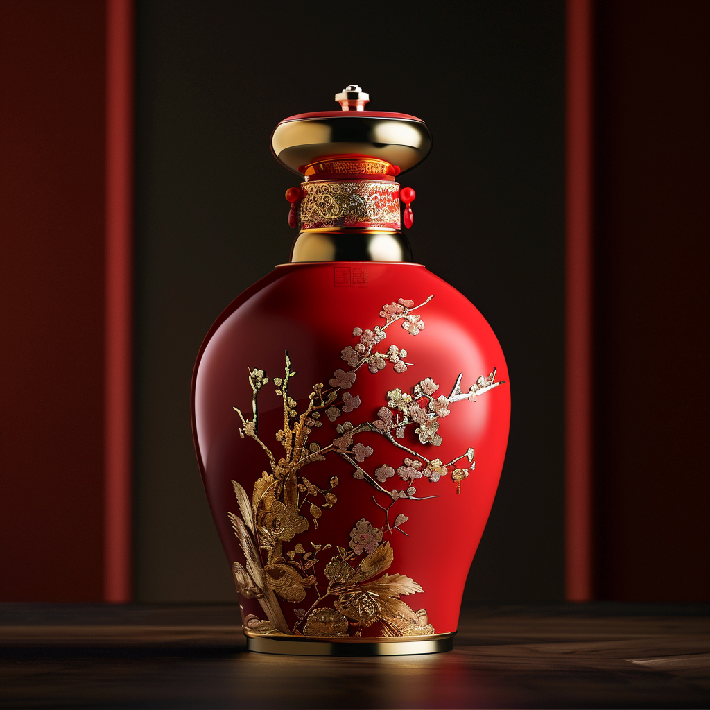 Premium baijiu bottle with traditional Chinese design in an elegant minimal setting