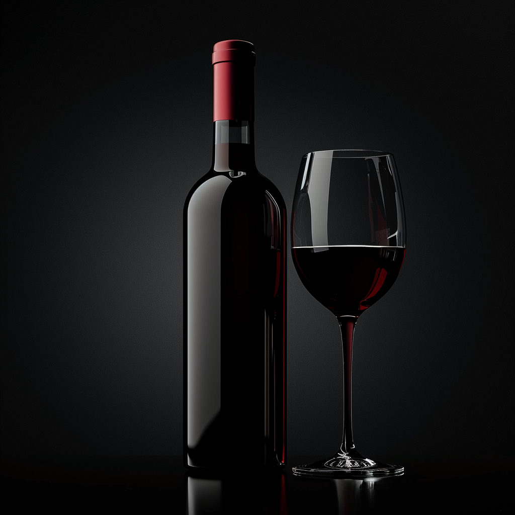 Premium Malbec wine bottle with glass in deep dark tones and moody elegant lighting