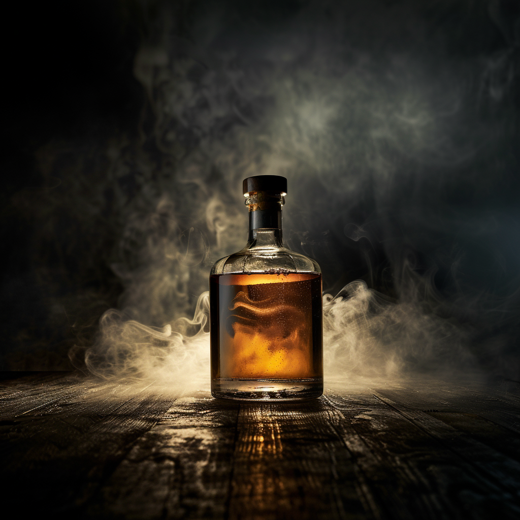 Rare whiskey bottle with dramatic lighting on dark background