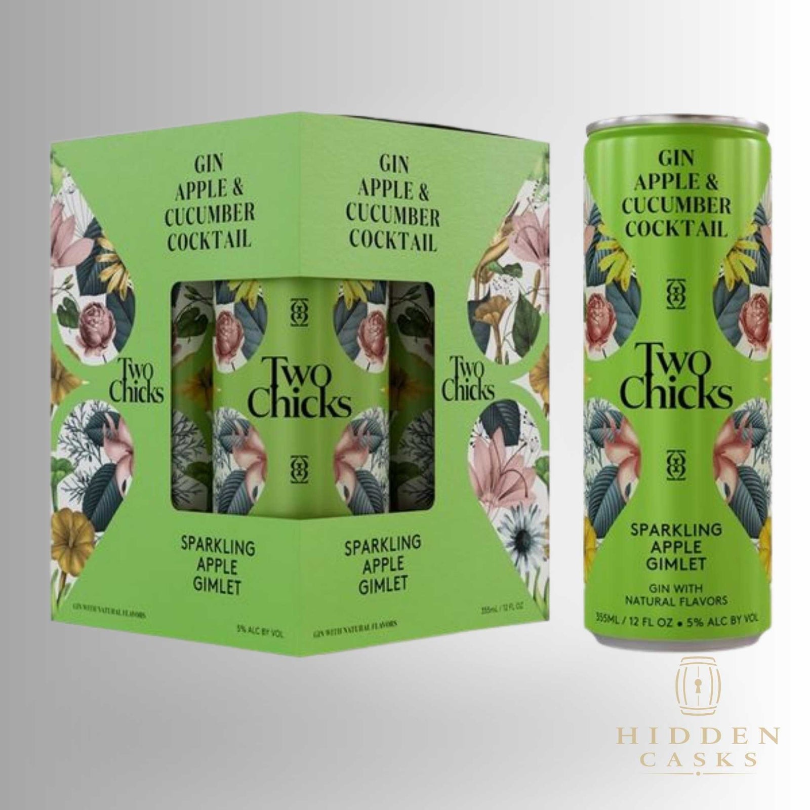 Two Chicks Gin Apple & gin Cucumber Cocktail Sparkling Apple Gimlet ( 4 Pack) 12 FL (355ml )