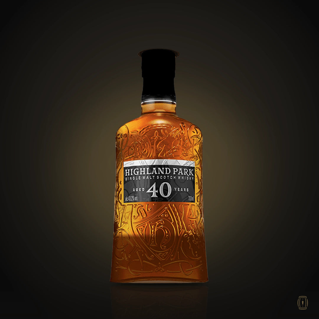 Highland Park 40 Year Old Spring 2019 Release single malt bottle in oak frame
