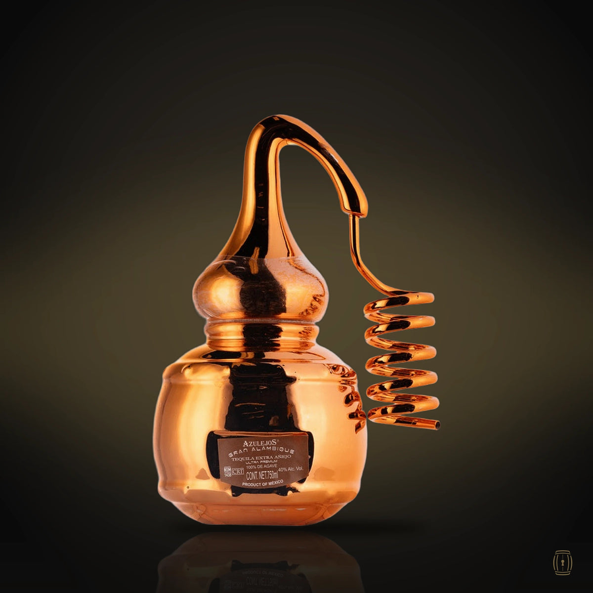 Gran Alambique extra añejo tequila in copper alembic still-shaped decanter