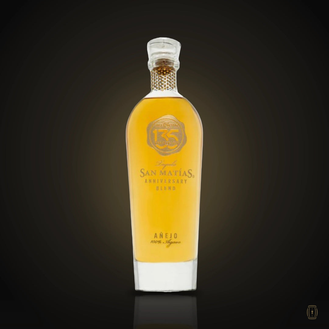 San Matías 135 Anniversary Blend añejo tequila decanter with black gift box