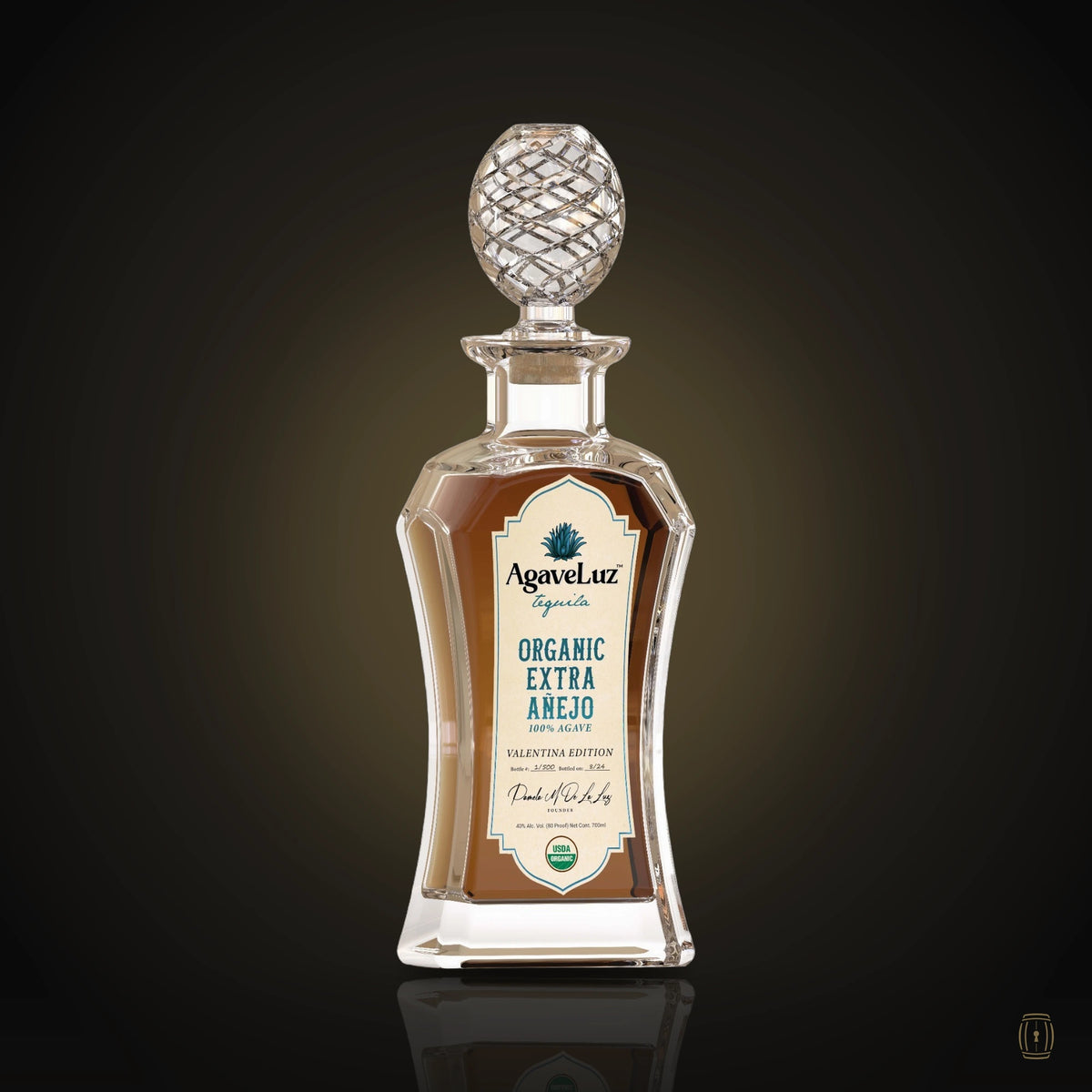 AgaveLuz Organic Extra Añejo tequila crystal decanter