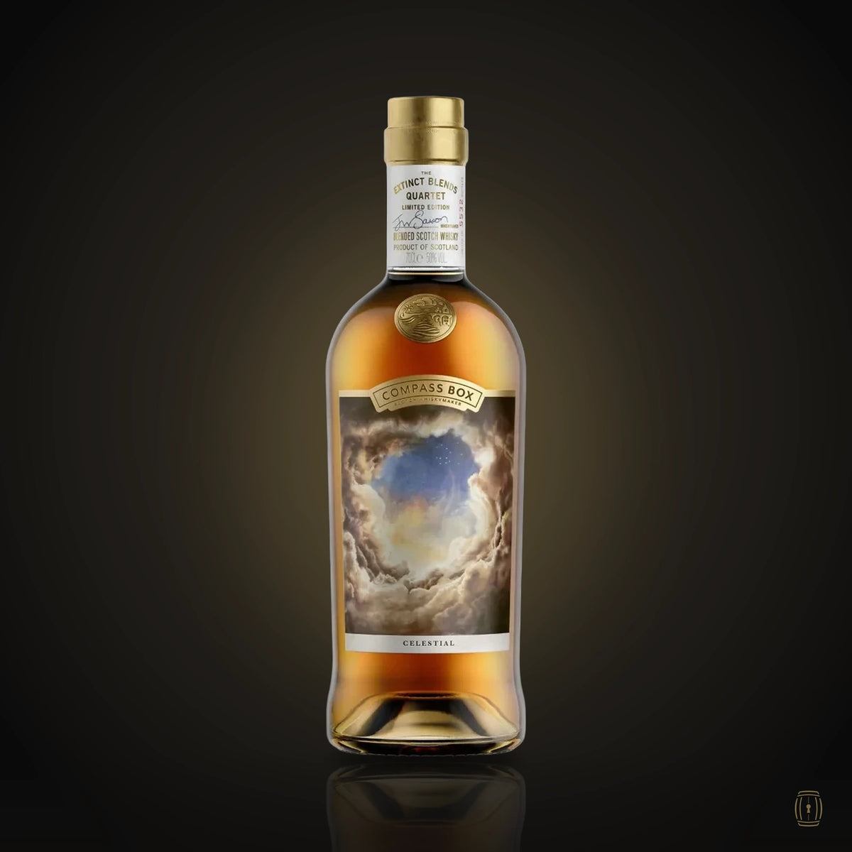 Compass Box Celestial blended Scotch bottle with painted cloud label