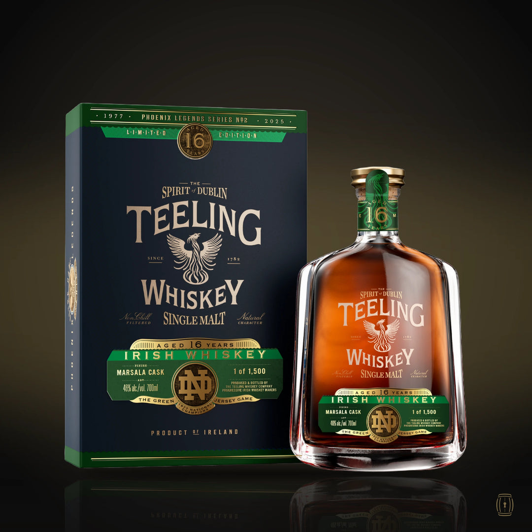 Teeling 16 Year Old Marsala Cask Notre Dame Phoenix Legends bottle with green box