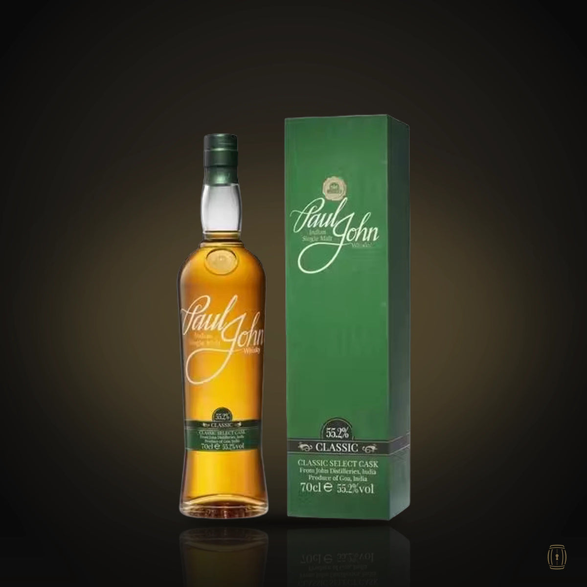Paul John Classic Select Cask Indian single malt whisky bottle with green box