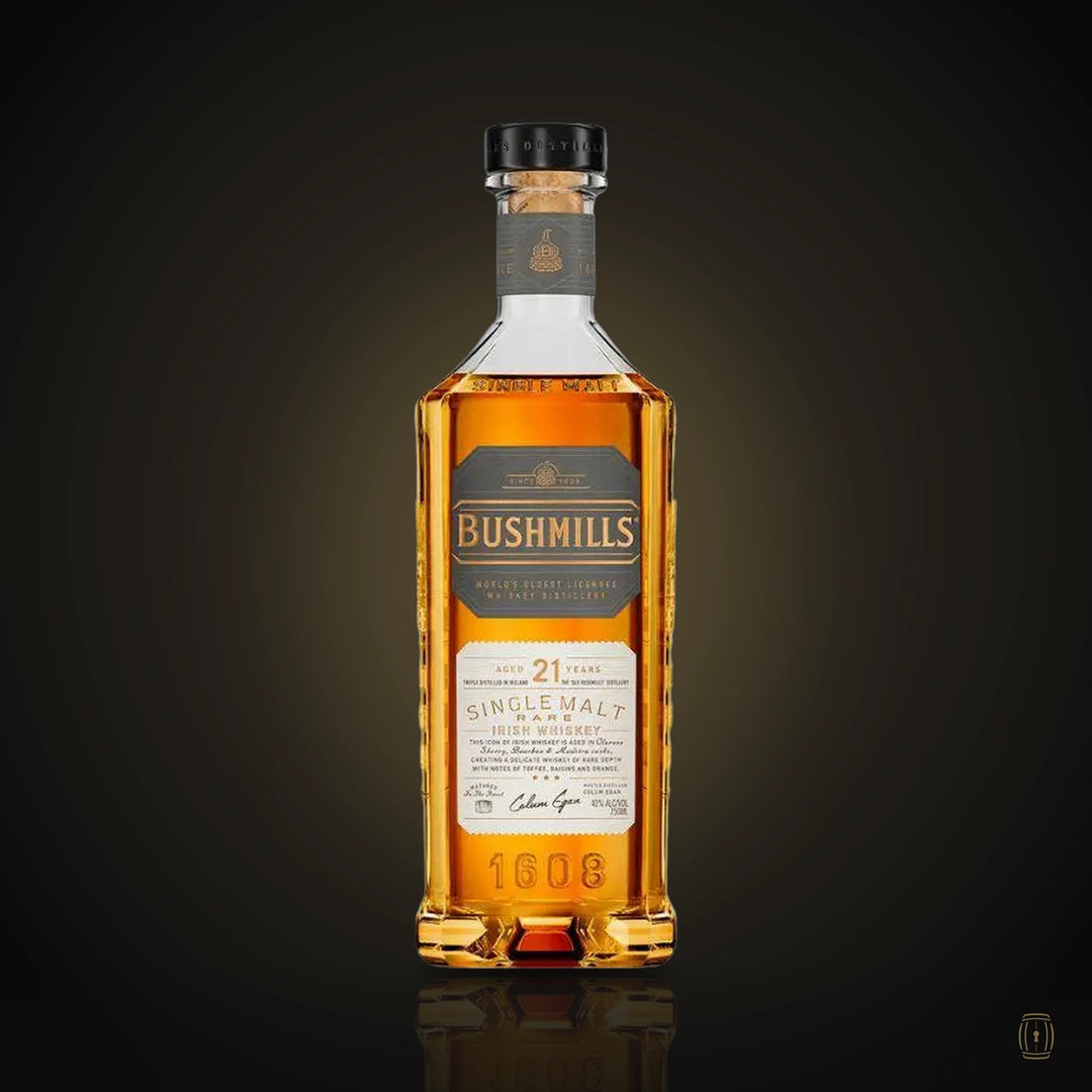 Bushmills 21 Year Old single malt Irish whiskey bottle