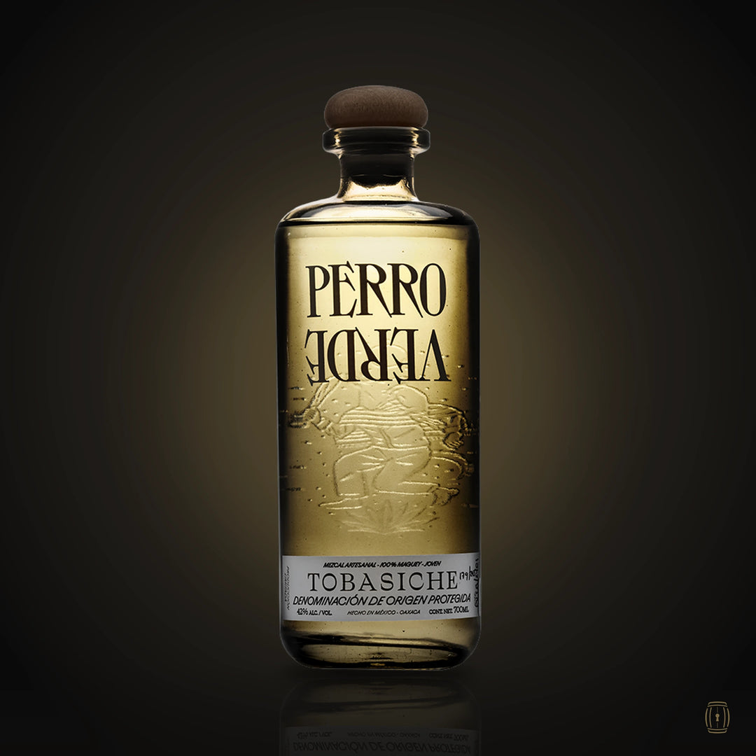 Perro Verde Tobasiche mezcal bottle with gold label