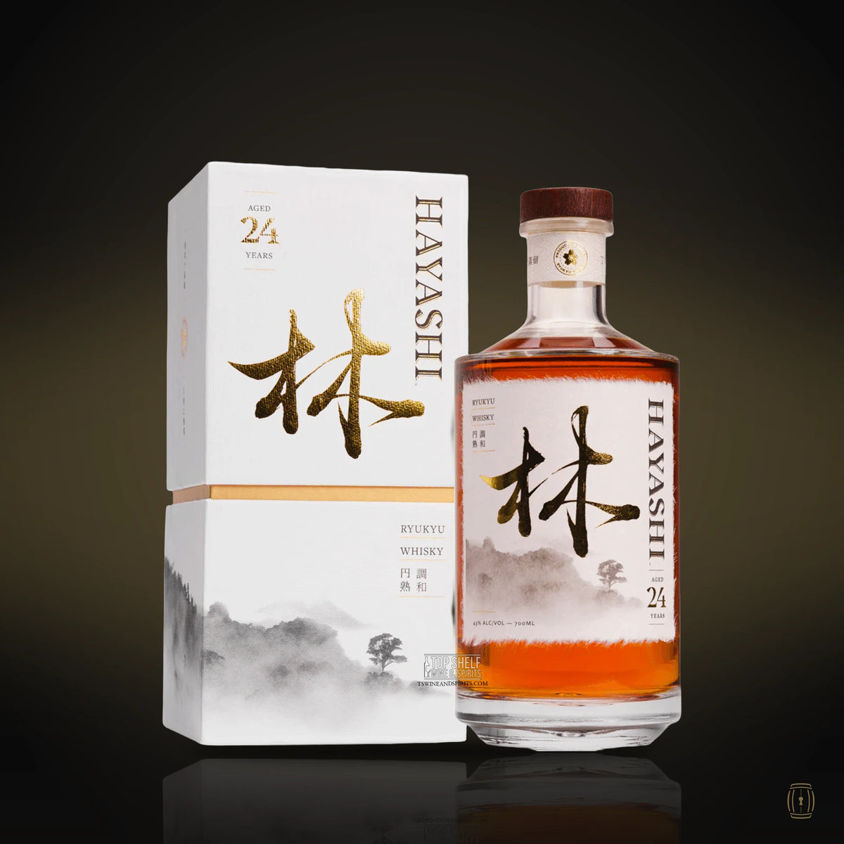 Hayashi 24 Year Old Ryukyu whisky bottle with white gift box