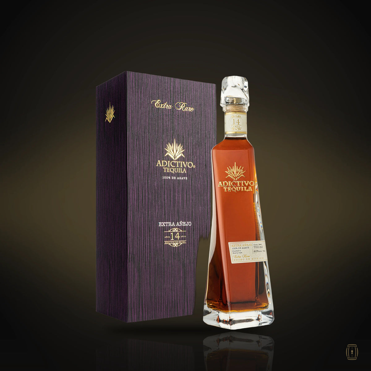 Adictivo Extra Rare Edición de Reyes 14 year extra añejo tequila decanter with purple box