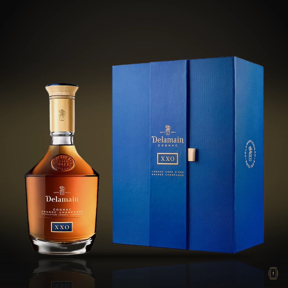 Delamain XXO Grande Champagne cognac decanter with blue gift box