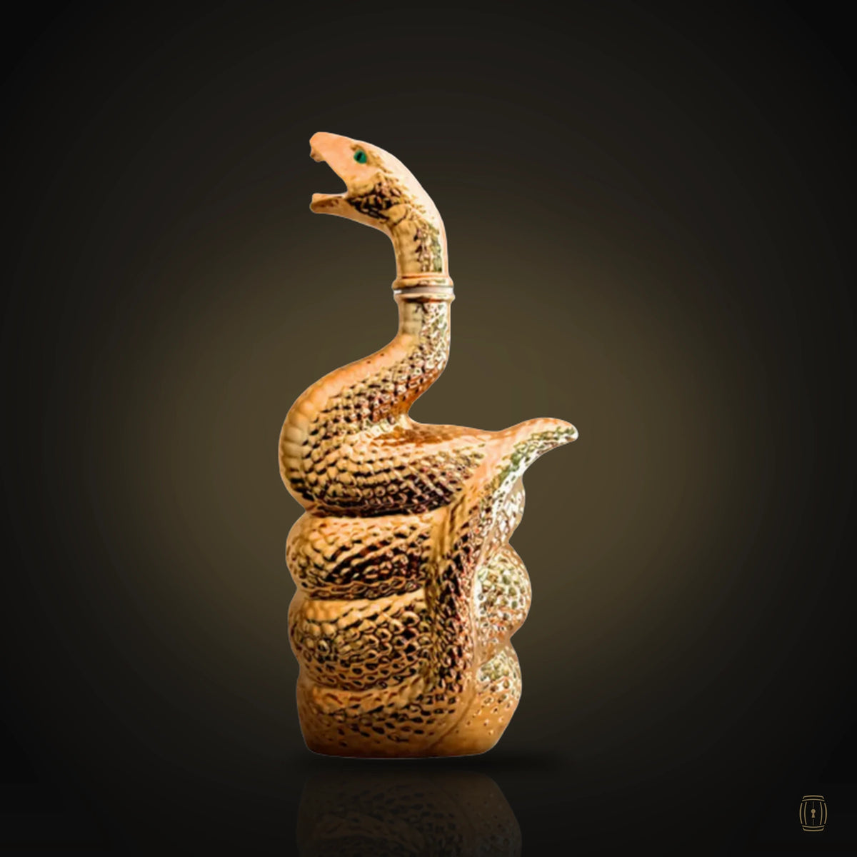 Skorpios 1618 Añejo tequila gold coiled snake bottle