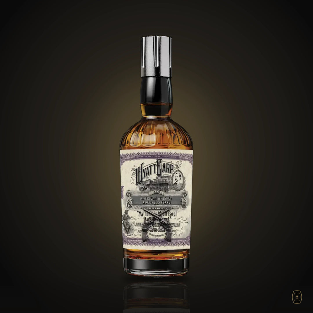 Wyatt Earp Hazmat Edition American whiskey bottle with six-shooter stopper
