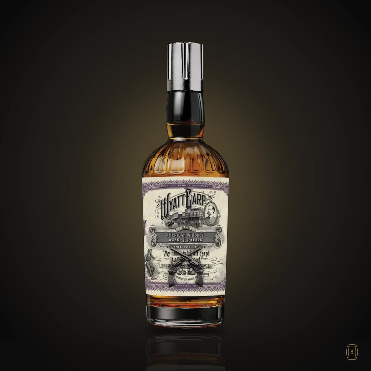 Wyatt Earp Hazmat Edition American whiskey bottle with six-shooter stopper
