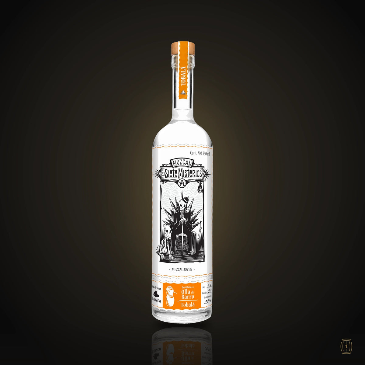 Siete Misterios Tobalá mezcal bottle with agave illustration label