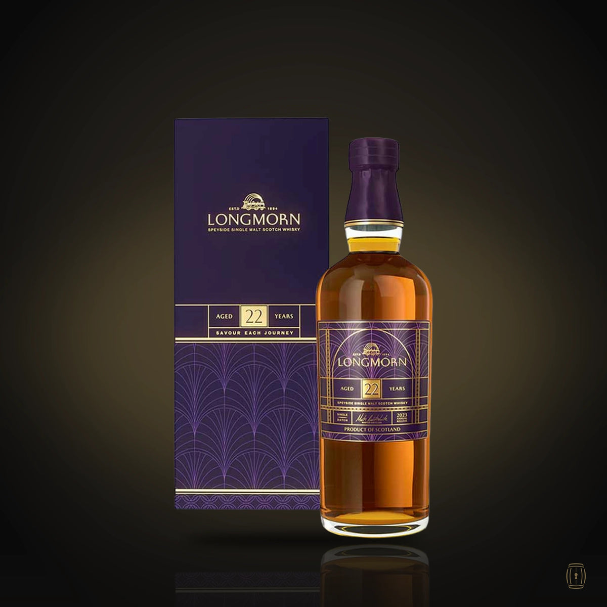 Longmorn 22 Year Old Speyside single malt bottle with purple label