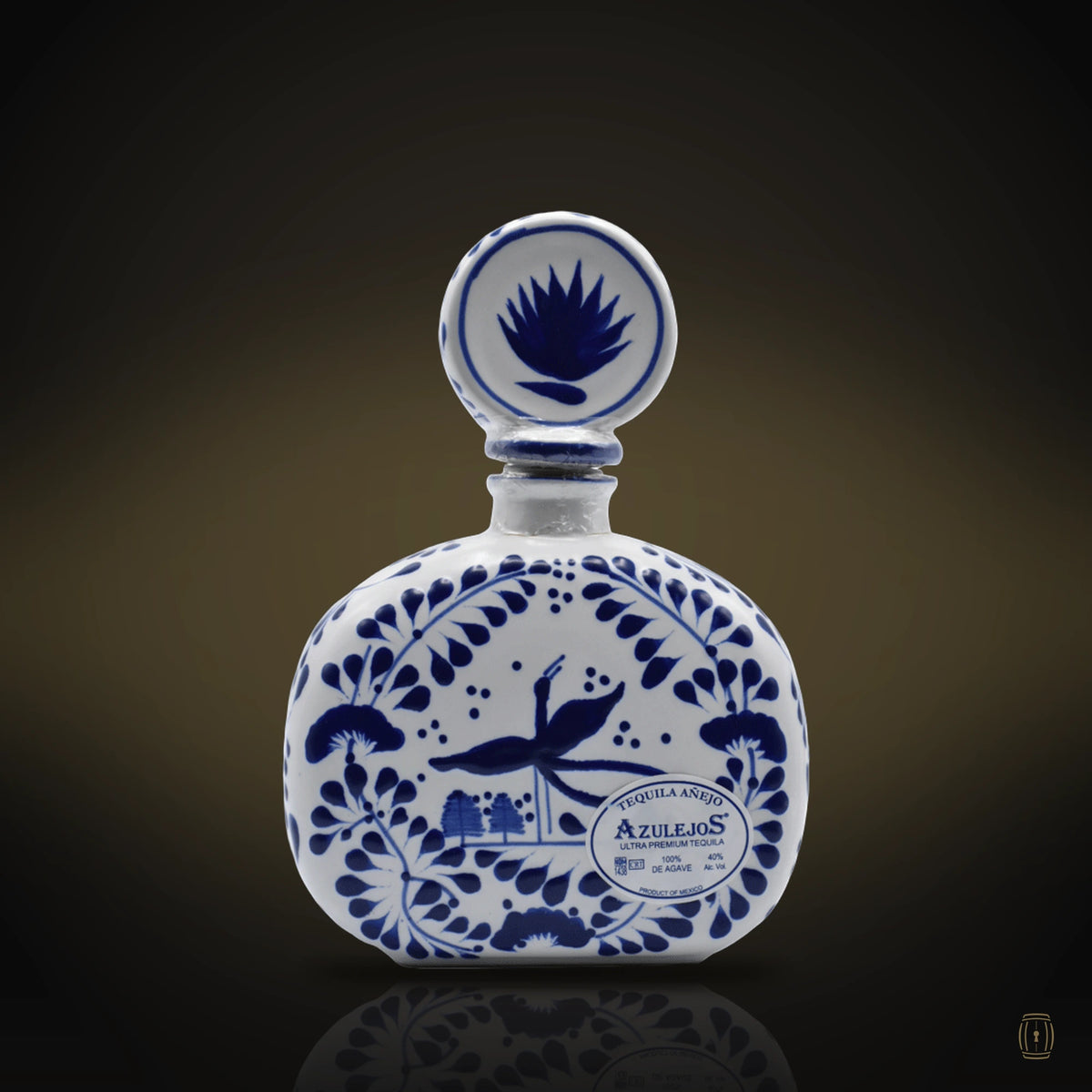 Los Azulejos Talavera Añejo blue and white hand-painted ceramic decanter