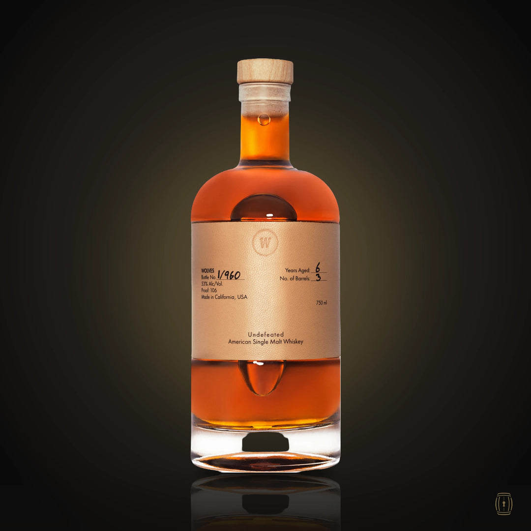 Wolves American Single Malt bottle with tan leather label