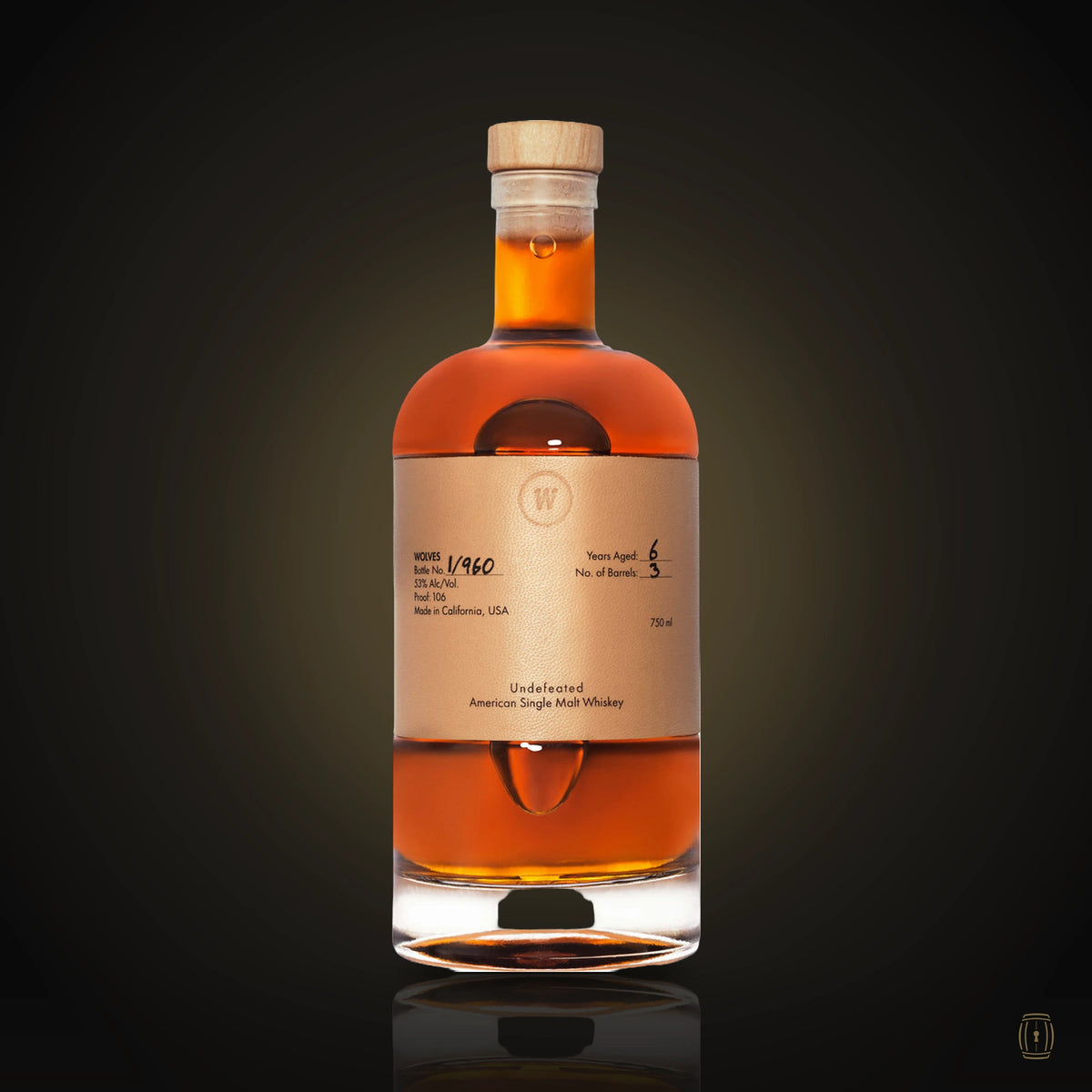 Wolves American Single Malt bottle with tan leather label