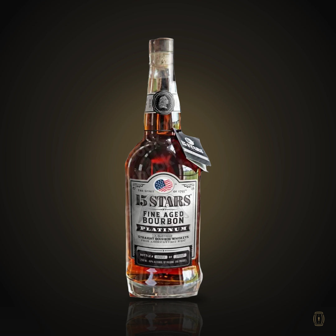 15 Stars Platinum fine aged bourbon bottle