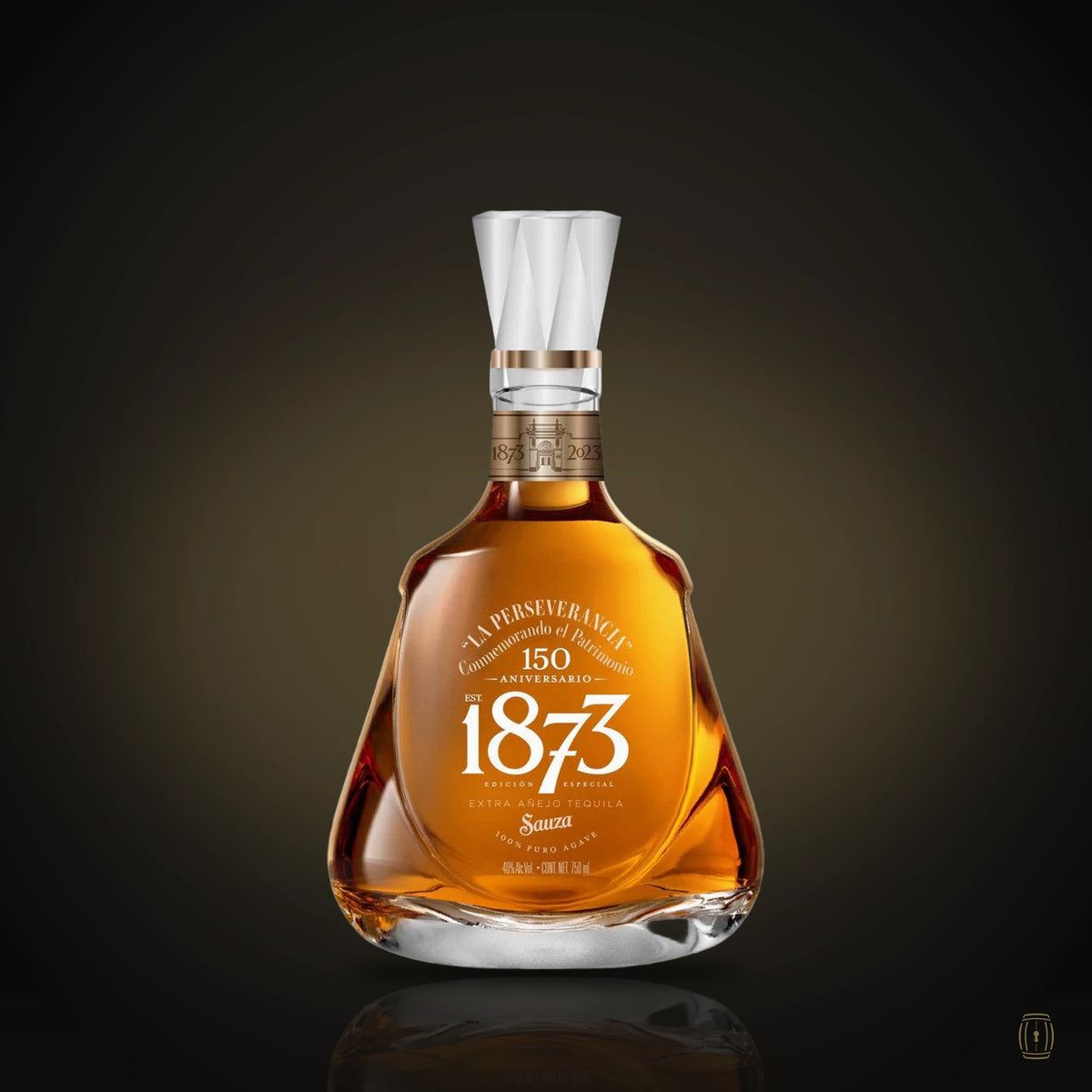 Sauza 1873 150 Aniversario extra añejo tequila bottle with crystal stopper