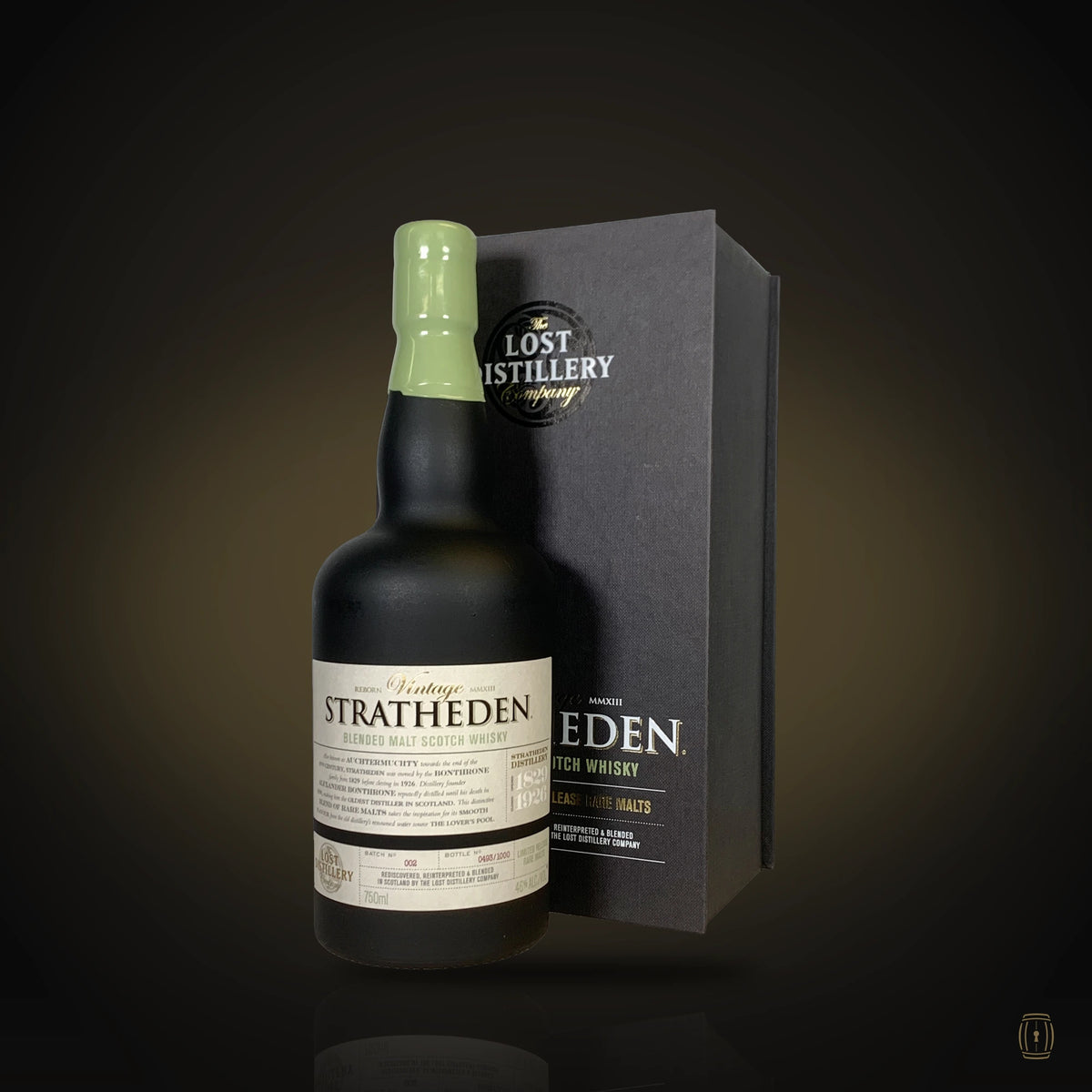 Lost Distillery Company Stratheden Vintage blended malt bottle with black box