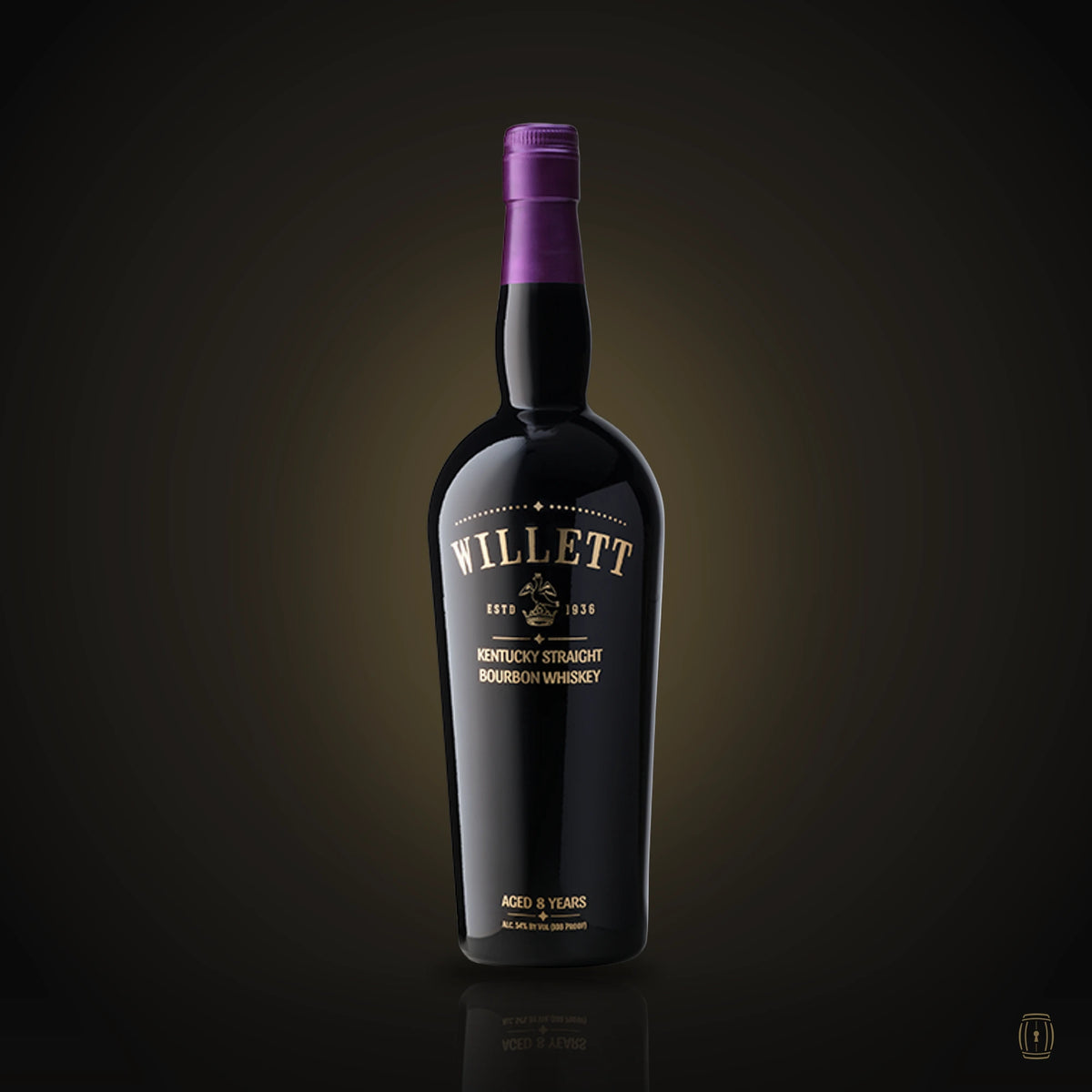 Willett Wheated 8 Year bourbon tall black bottle with purple capsule