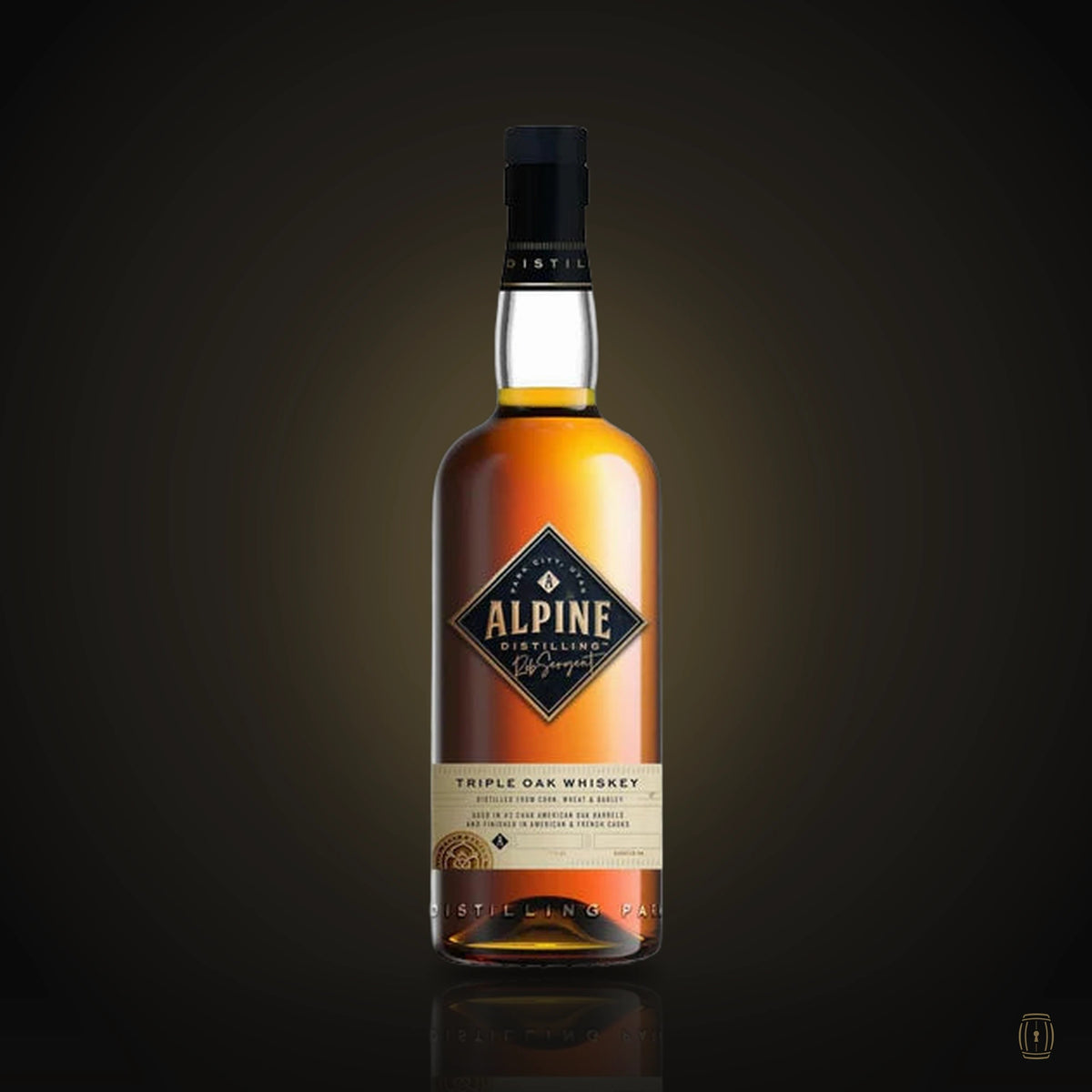 Alpine Distilling Triple Oak whiskey bottle with diamond label