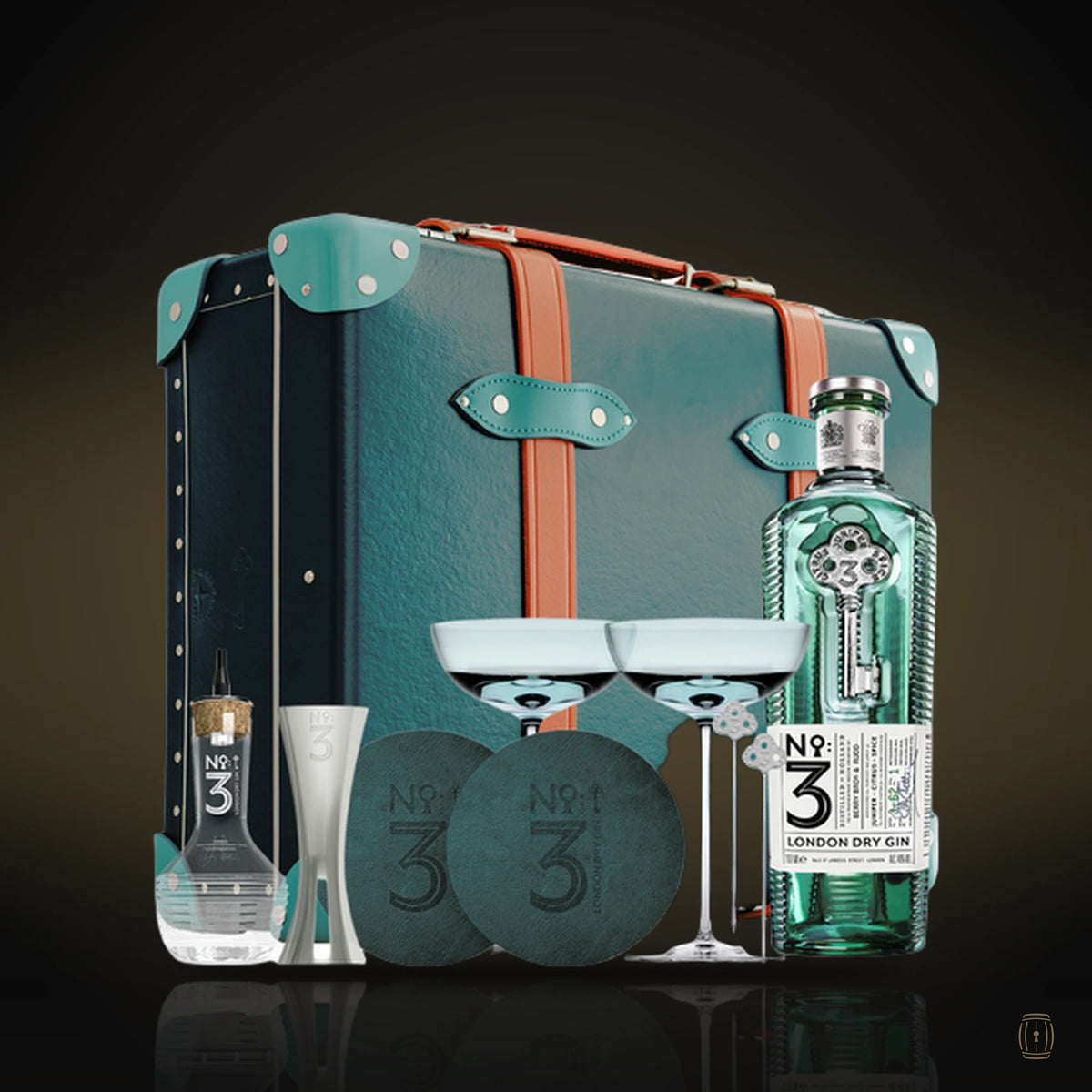 No.3 London Dry Gin Globe-Trotter Martini Case with bottle, glasses and accessories