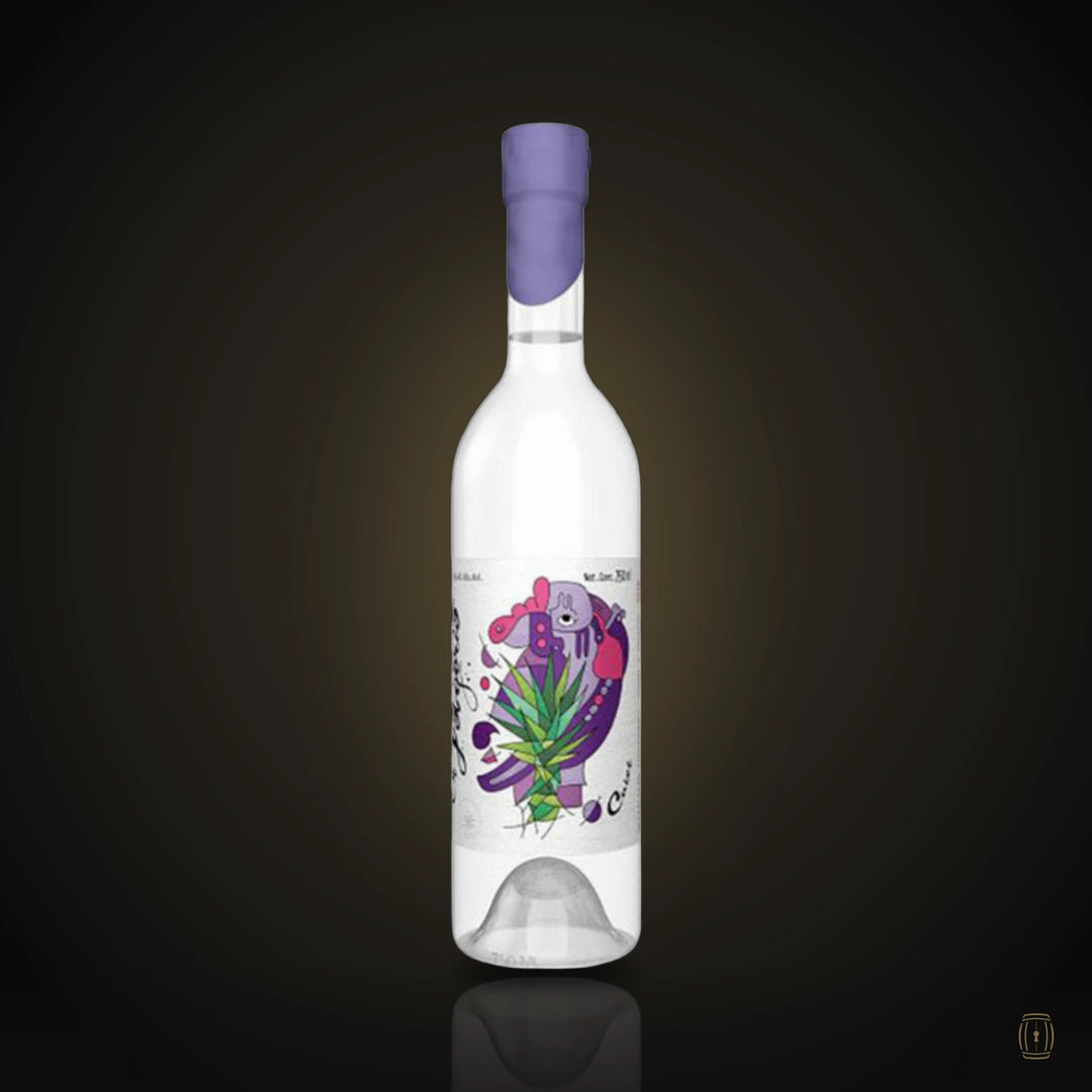 El Jolgorio Cuixe mezcal bottle with illustrated label
