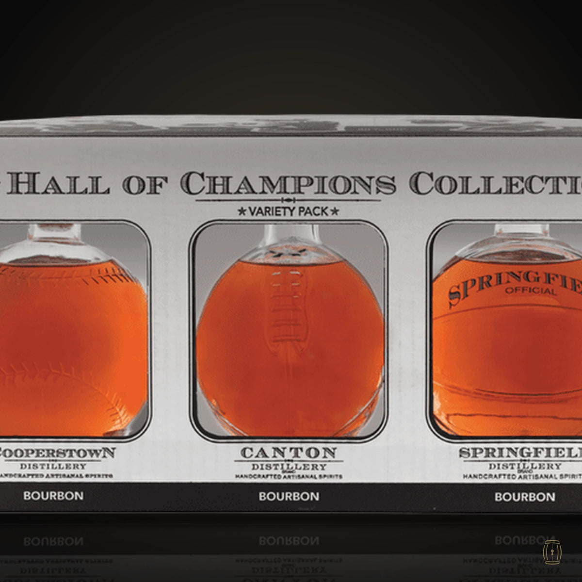Cooperstown Hall of Champions three sports ball bourbon decanters in box
