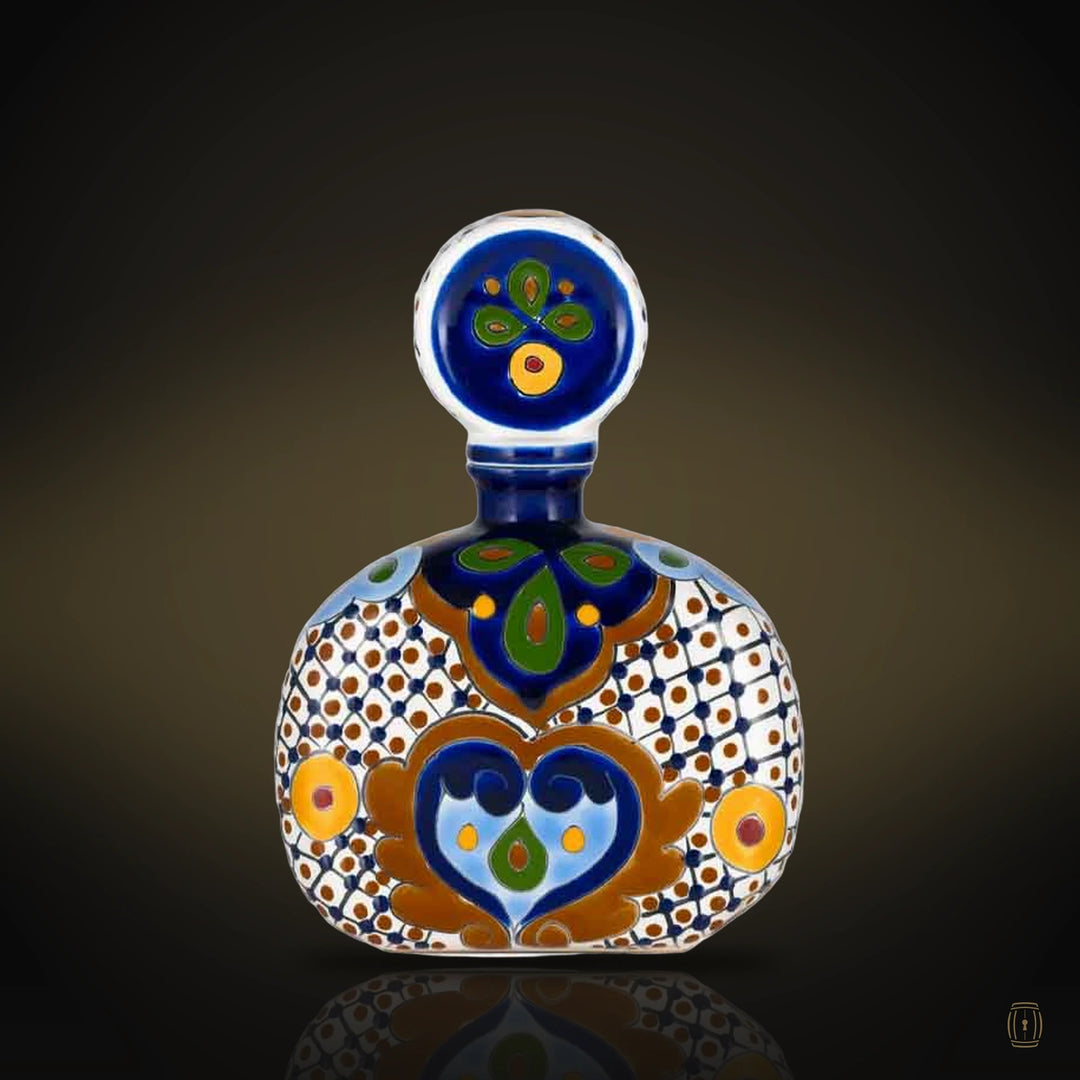 Los Azulejos Talavera Añejo brown hand-painted ceramic decanter