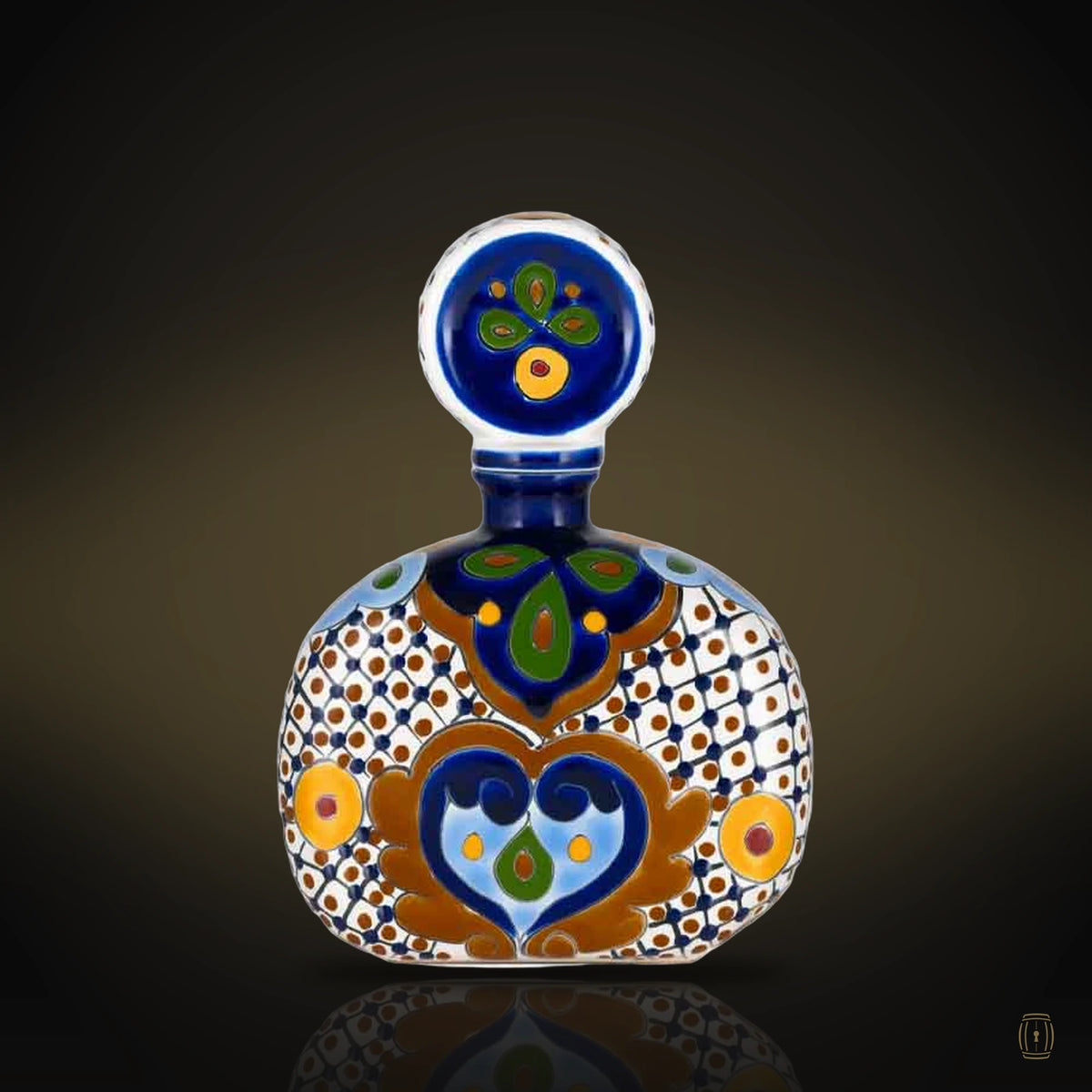 Los Azulejos Talavera Añejo brown hand-painted ceramic decanter